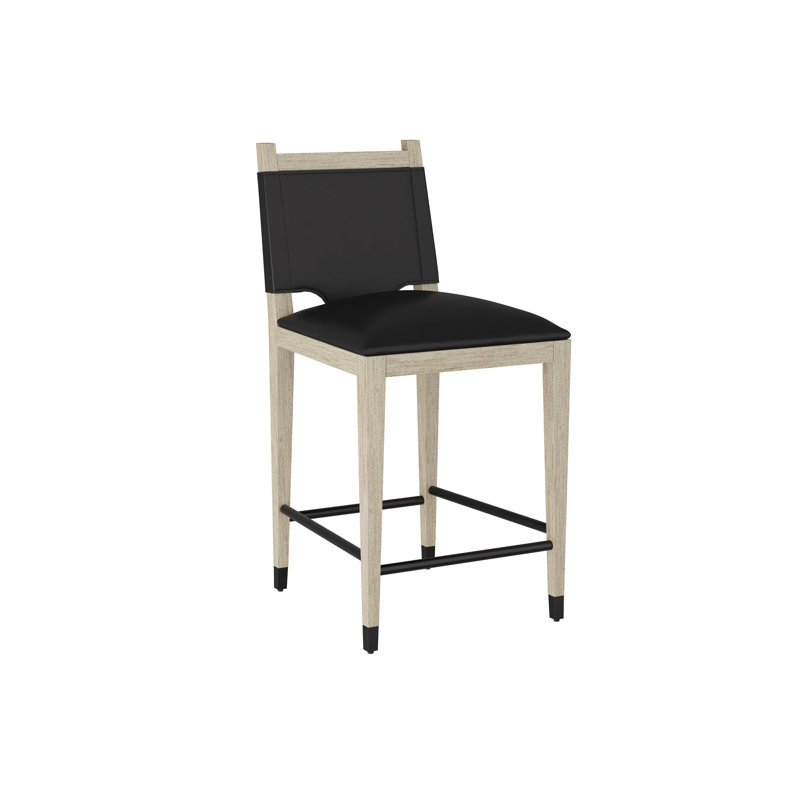 Burdock Bar Stool, Black Leather, Counter Stool (27” Seat Height)