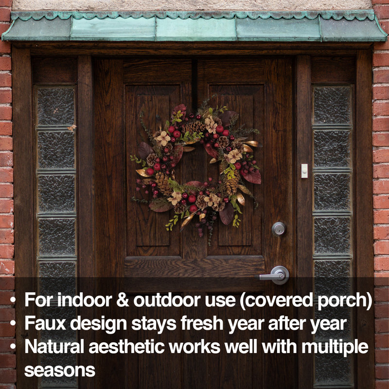 Festive Pinecone and Berry 18" Artificial Rattan Christmas Wreath
