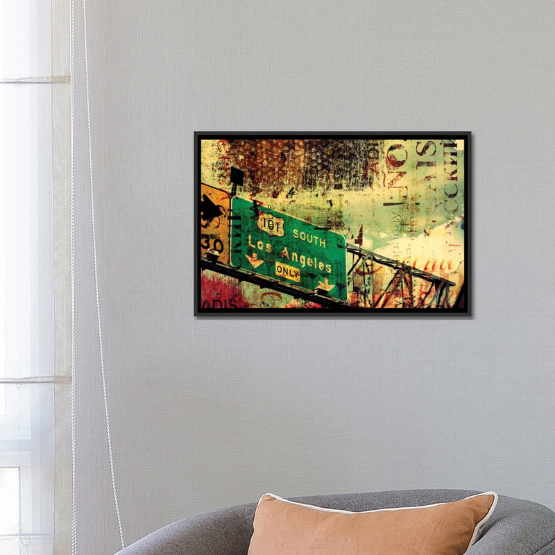 101 south, impression sur toile tendue, H 18 po x l 26 po x P 1,5 po, Toile avec cadre noir, Pas de tapis