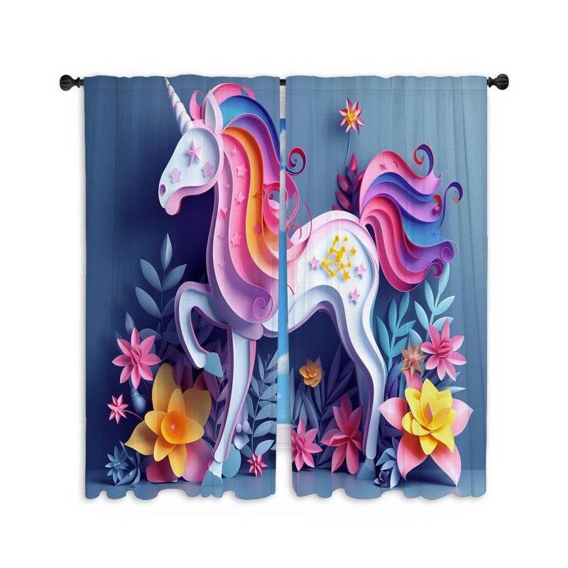 Rideaux de fenêtre Licorne, créature mystique, rideaux - 2 panneaux, L 20 po x L 63 po