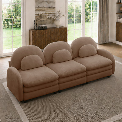 3-Seat Curved Backrest Sofa with Modular Design and Lumbar Pillows