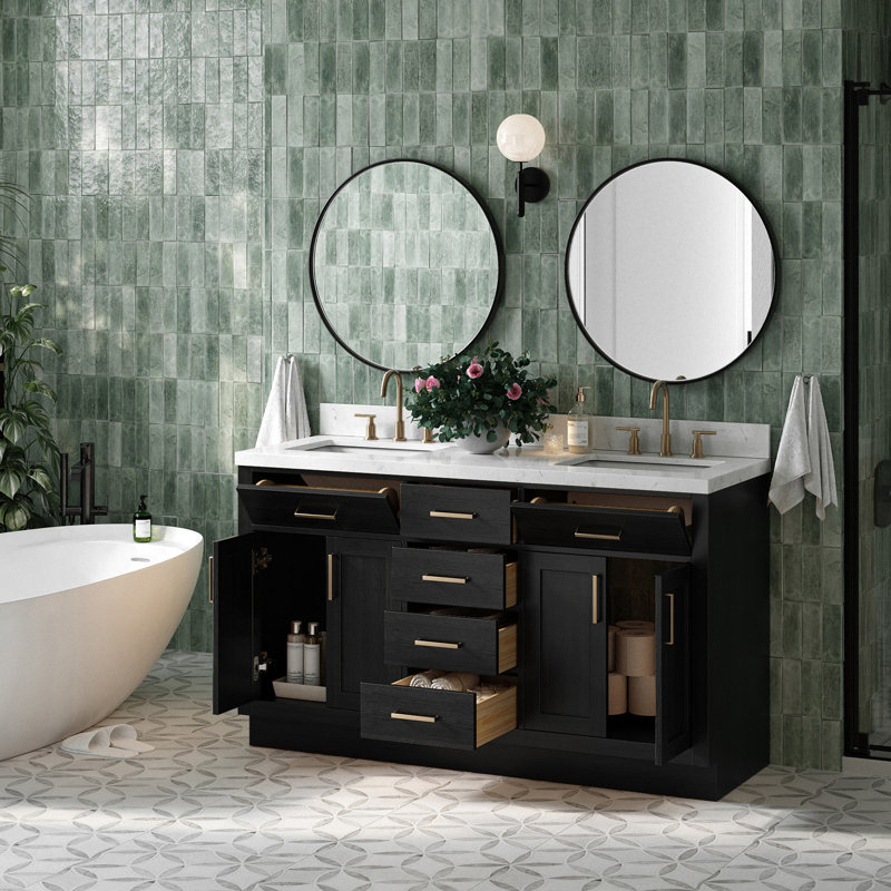 Hepburn 66'' Double Bathroom Vanity Base Only, Black
