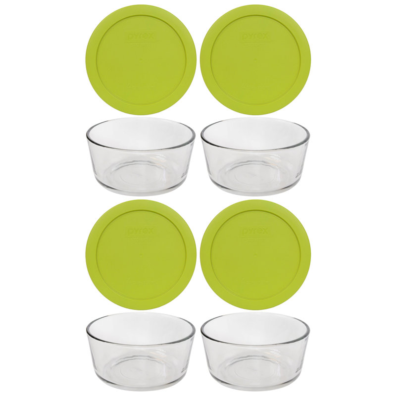 Pyrex (4) bols en verre de 4 tasses et (4) couvercles de 4 tasses, Edamame vert