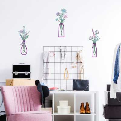 Décoration murale en métal mauve, 3 pièces d'art floral en fer, de haute qualité et polyvalente, idéale pour le bureau à domicile, installation simple et durable, décoration polyvalente, suspension rapide