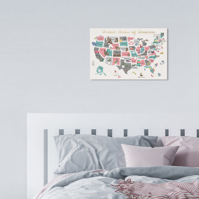 Cartes et drapeaux Aeliana «Fun Pastel Map American Country», reproduction d'art sur toile, H 10 po x l 15 po x 1,5 po
