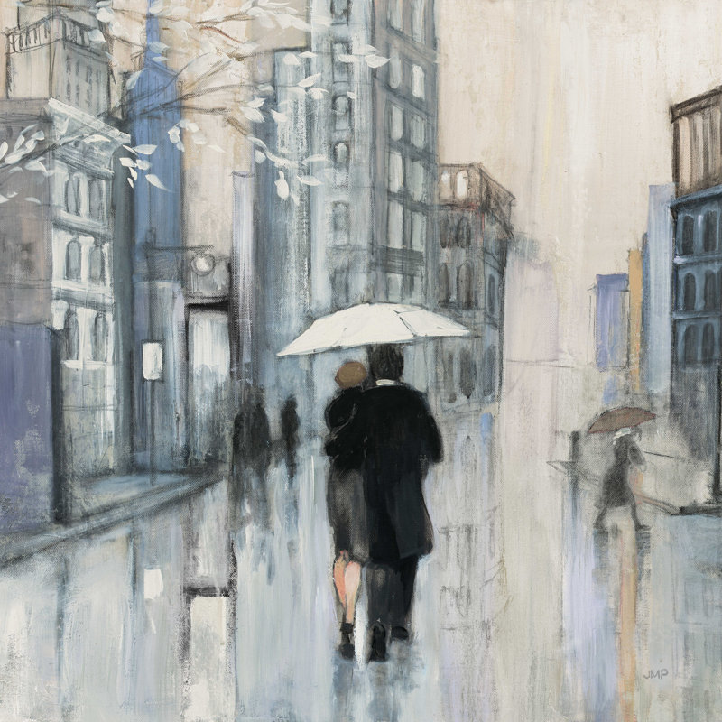 Pluie printanière, New York, neutre, H 36 po x l 36 po, Oui, Cadre doré simple