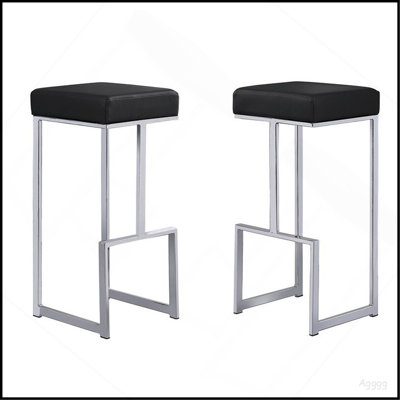 Ensemble de 2 tabourets de bar 31 po en simili cuir avec base chromée, tabouret de comptoir sans dossier pour la cuisine, noir