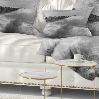 Seascape Milky Waves Splashing Over Rocks Lumbar Pillow
