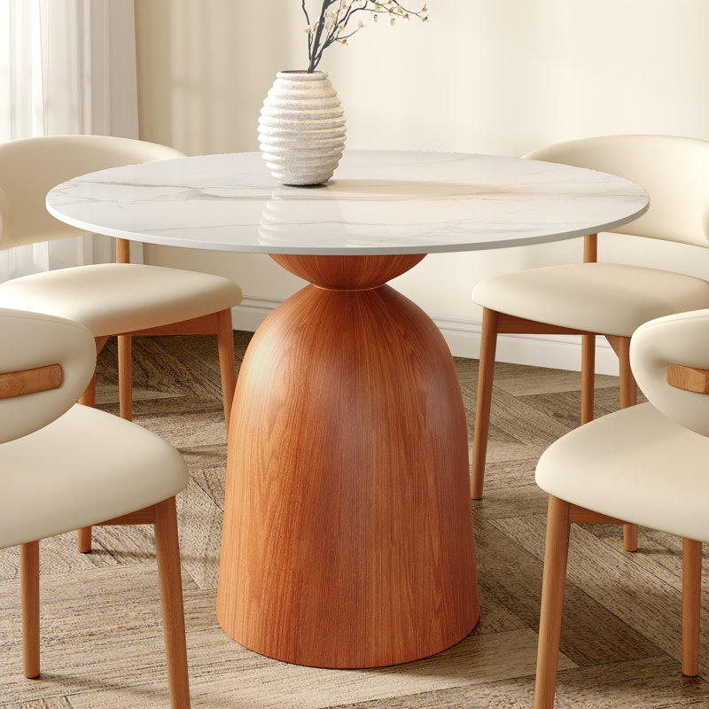 Table de salle à manger Mid-Century, H 29,52 po x L 43,30 po x l 43,30 po, Blanc neigeux