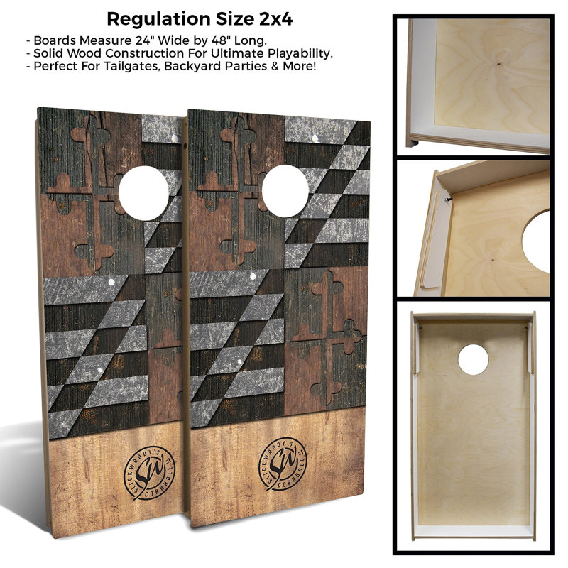 2' x 4' Rustic State Flag Solid Wood Cornhole Set, Maryland Flag Rustic