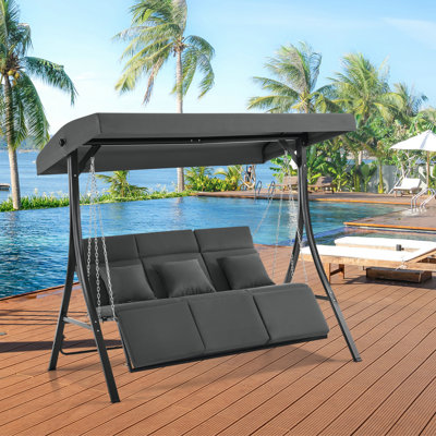 3-Seat Porch Swing Chair with Adjustable Canopy and Legrest, Patio Swing Chair with Position Lock
