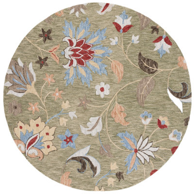 Jardin Handtufted Wool Cotton Floral Rug in Green/Blue