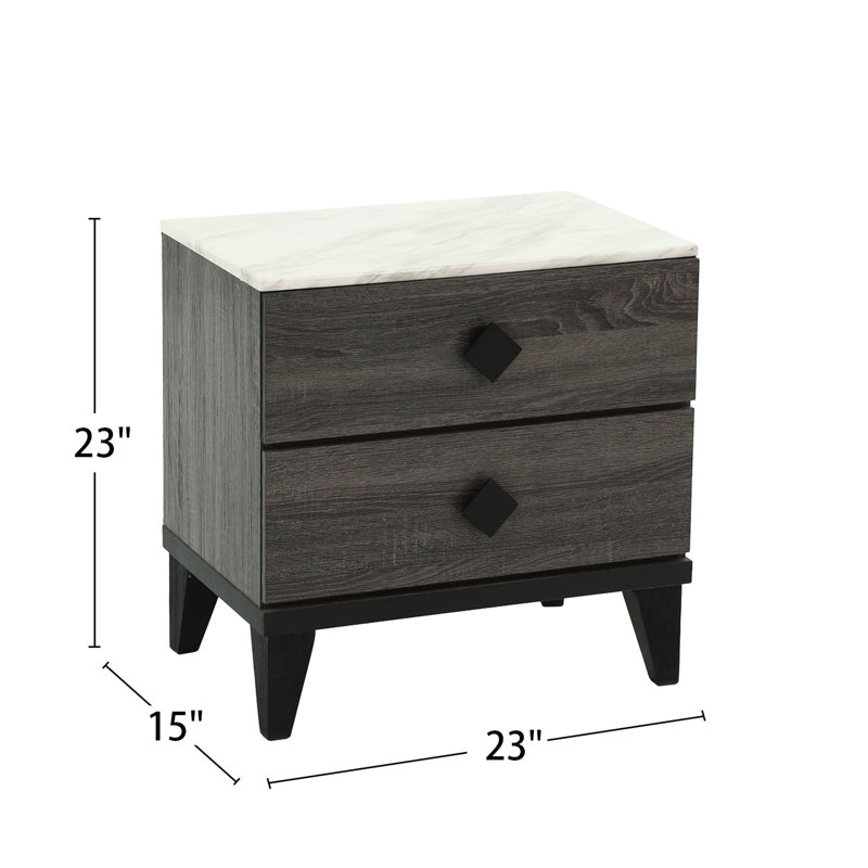 2 table de chevet grise avec poignées chics et panneau de particules - Chambre avant-gardiste spacieuse