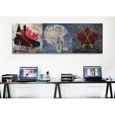 Ensemble de 3 reproductions d’art sur toiles pour le hockey et le canada, les patins à glace canada, le masque