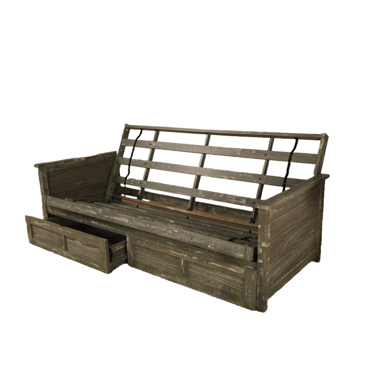 Futon double avec matelas avec rangement Emmiliano, Gris patiné, Transport maritime