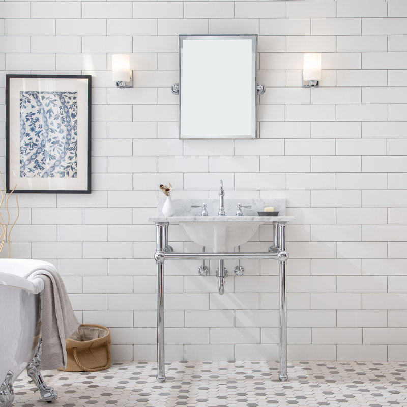 Copeland 30'' Single Bathroom Vanity with Carrara Marble Top, Chrome, Hook