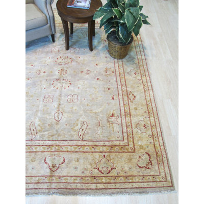 One-of-a-Kind Peshawar Hand-Knotted Beige 7'11" x 10'1" Wool Area Rug