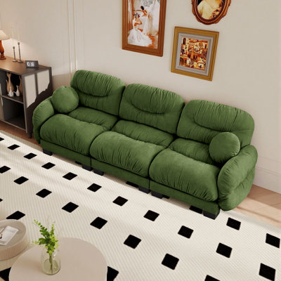 Canapé modulaire à trois places en tissu chenille, avec des coussins ergonomiques en mousse à haute densité et des coussins décoratifs ronds; Idéal pour les salons, les chambres à coucher et les petits espaces
