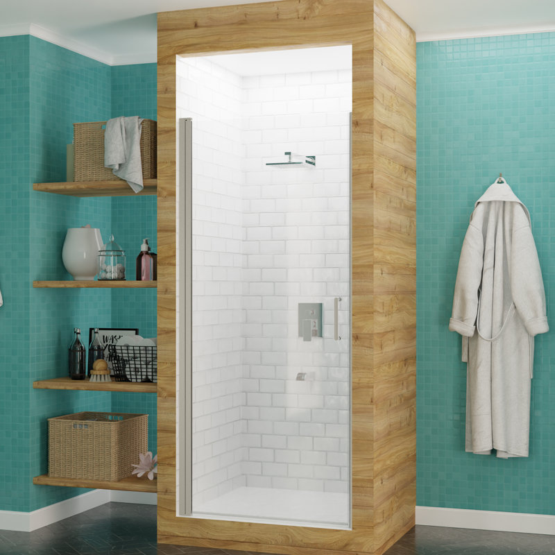 Lancer Series 29.4'' - 29.4'' W x 72'' H Hinged Semi-Frameless Shower Door with Clear Glass, Brushed Nickel