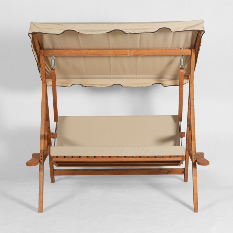 Double Swing Chair, Cream Color, 65.4 x 20.5 x 70.9 inches | 100% Chestnut Wood, No Varnish, Water-Based Preservative | Modern Outdoor/Indoor Seating for Relaxation and Style, Comfortable Seat 55.1 x 20.5 x 20.5 inches