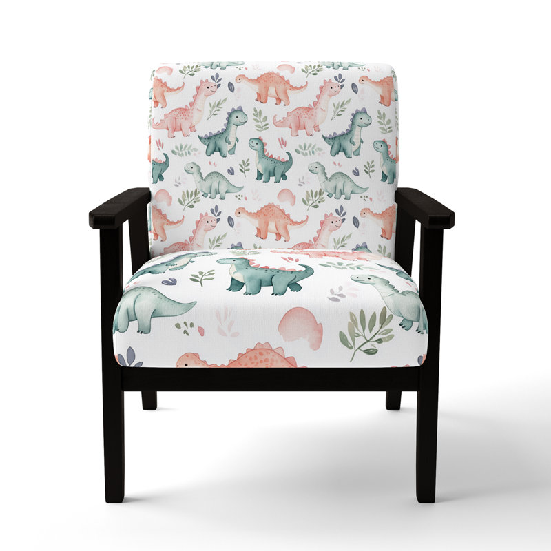 Chaise d'appoint Kids Dinosaurs - chaise avec accoudoirs vert pour enfants, Accoudoirs carrés noirs