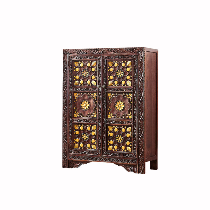 Solid Wood Accent Cabinet, Dark Brown/Yellow