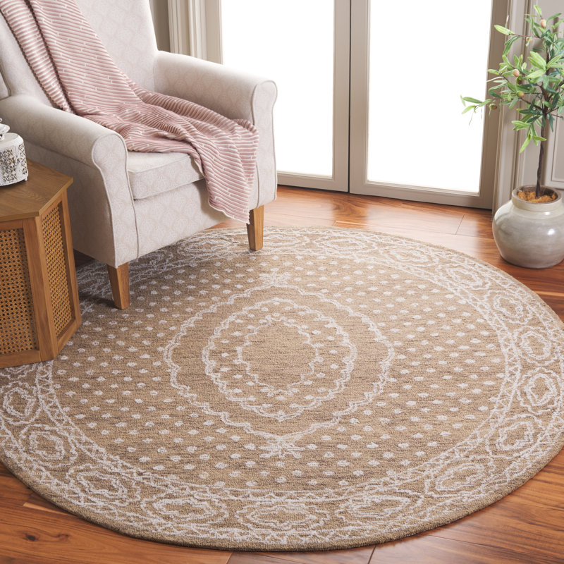 Renelde Ebony Hand Tufted Wool Cotton Oriental Rug in Brown/Ivory, Round 6'