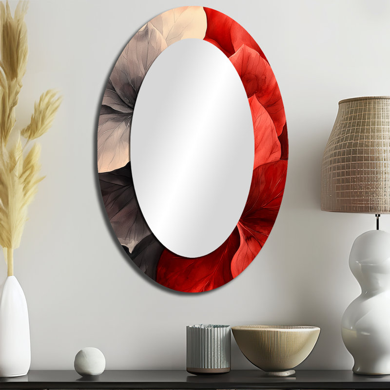 Grand miroir mural ovale en métal et hortensia monochrome - métal, 36 po x 24 po