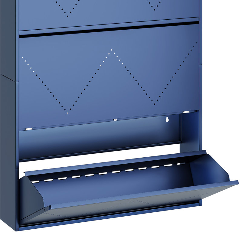  Armoire à chaussures murale en métal avec 3 tiroirs rabattables, Bleu