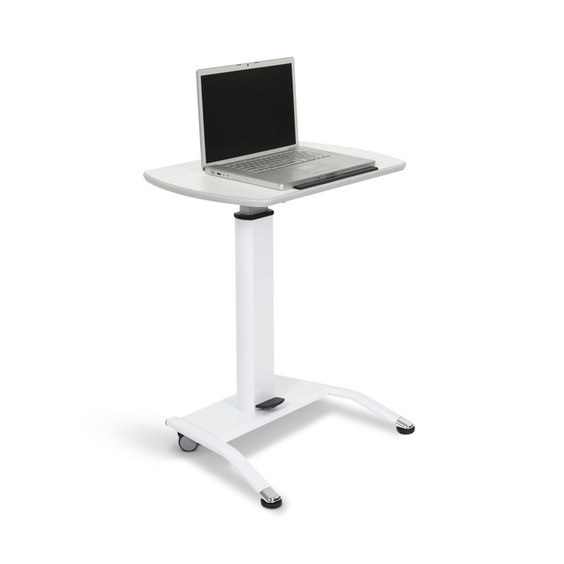 White Adjustable Height Mobile Standing Desk with Pneumatic Foot Pedal