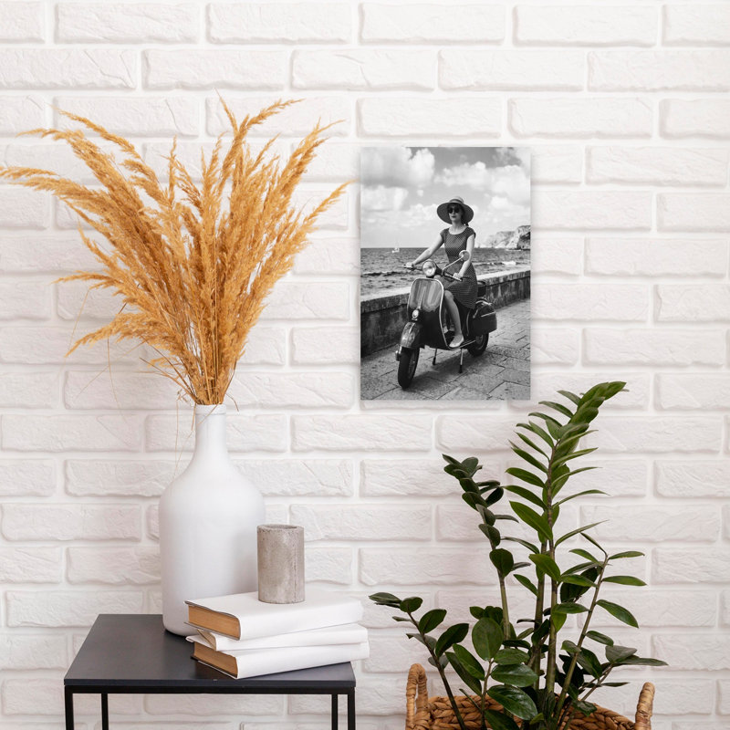 The Girl On The Red Scooter by Andreas Magnusson - Wrapped Canvas Print, 45.72 cm H x 30.48 cm W, White/Black