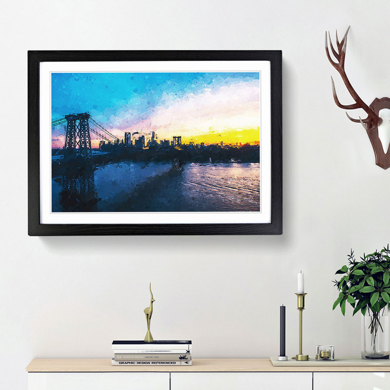 New York City Sunset in Abstract - Picture Frame Graphic Art Print, Black Framed, 62cm H x 87cm W x 2cm D