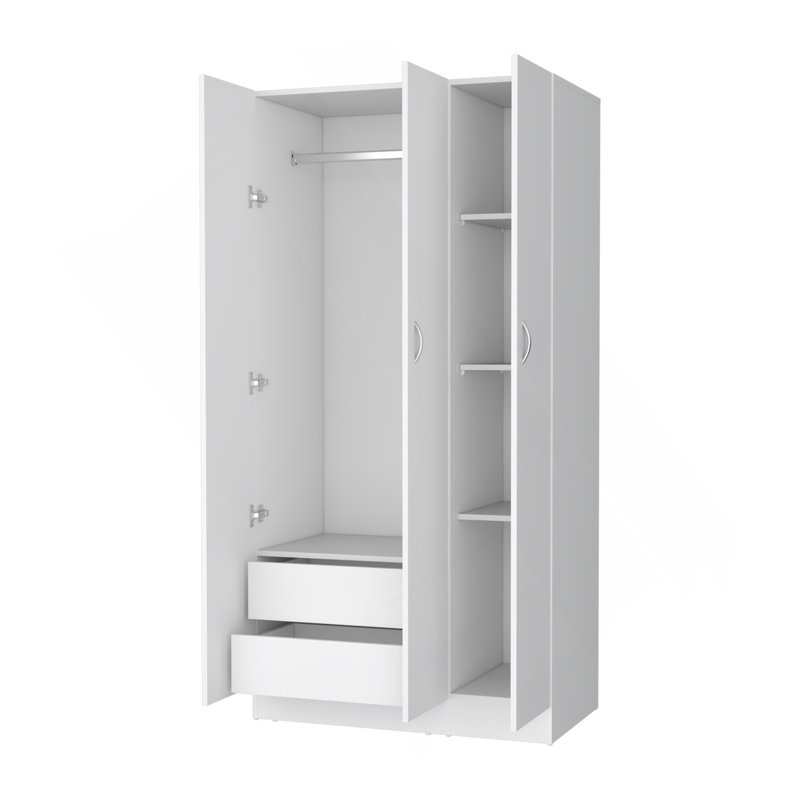 Armoire Casper avec 2 tiroirs, tringle suspendue et 3 portes