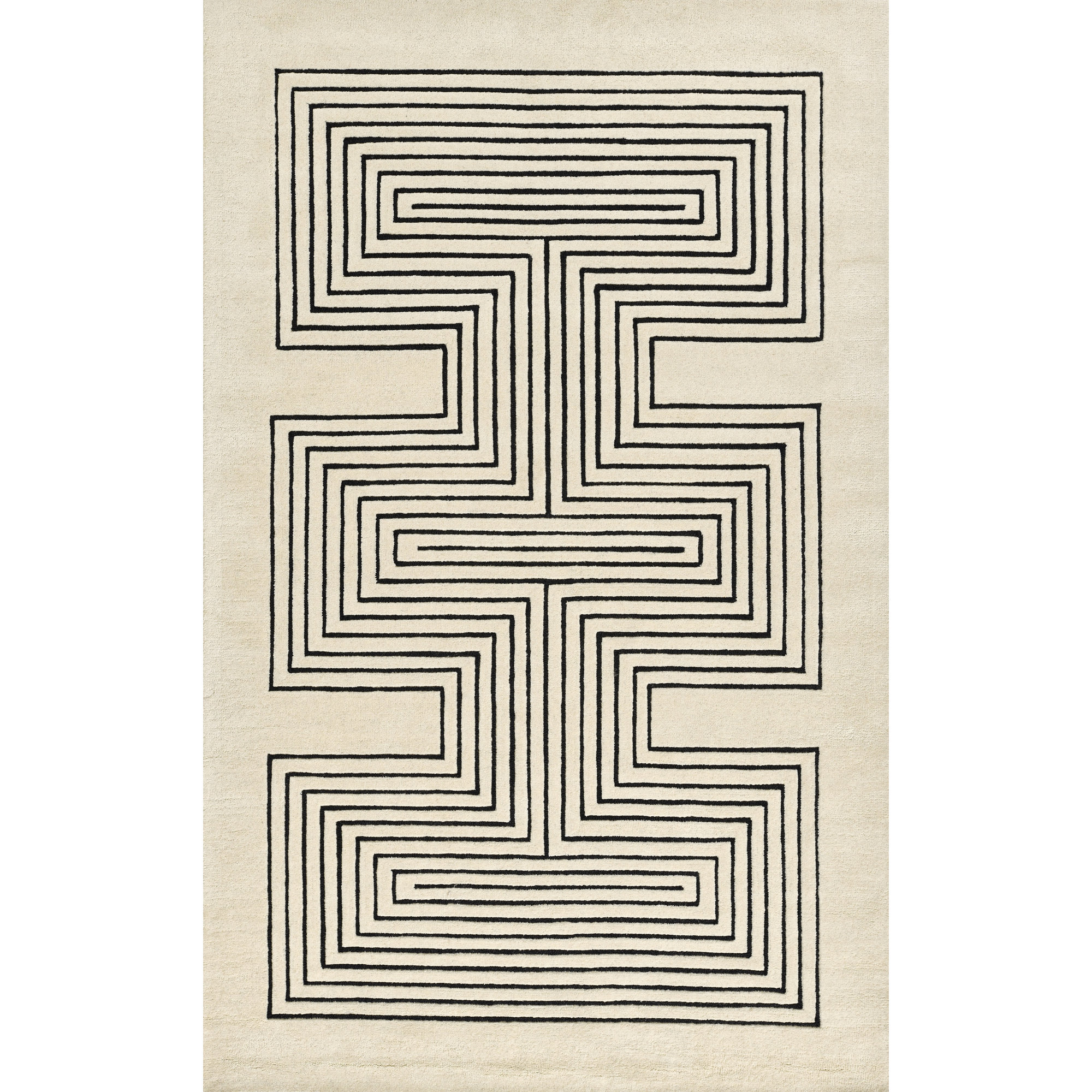 Orlie Hand Tufted Wool Brown Rug, Black Beige, Rectangle 2' x 3'