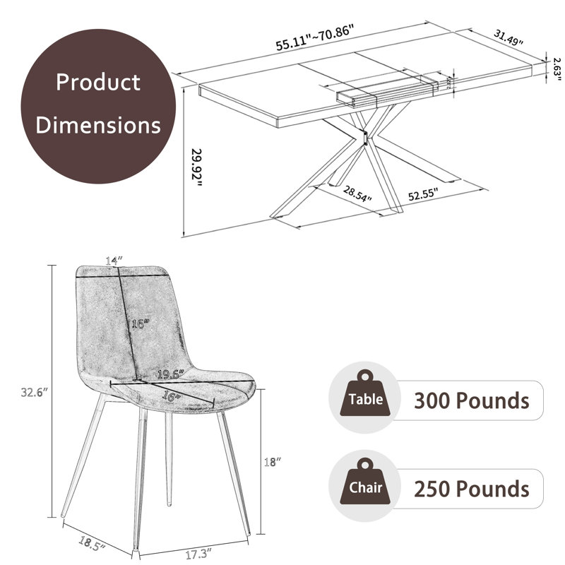 Ensemble de table de salle à manger extensible, 5, Gris clair, Brun