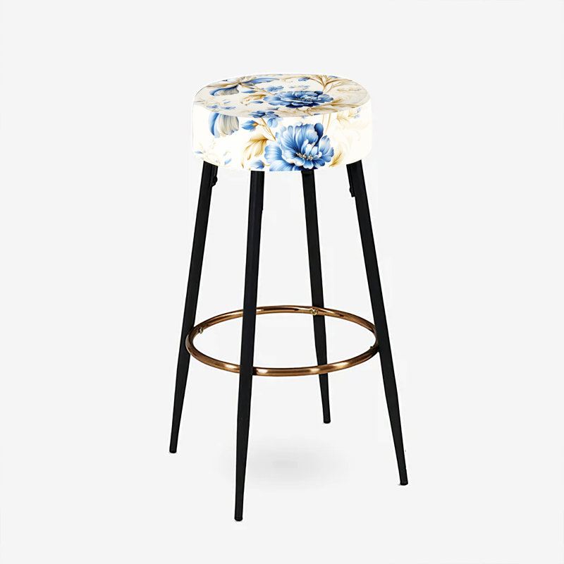 Ensemble de 2 tabourets de bar floraux bleu cobalt à motif victorien I