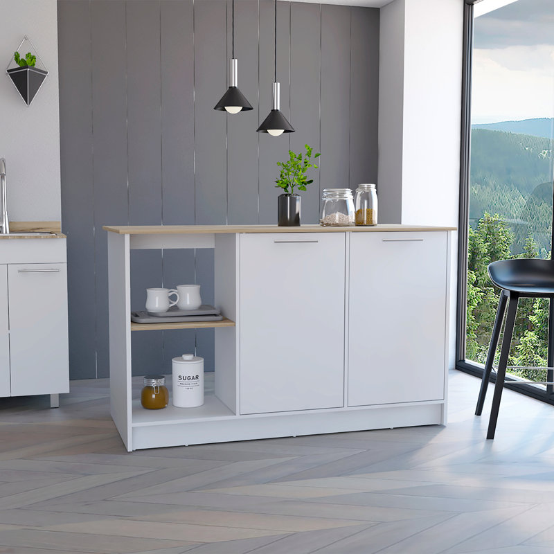 Kitchen Island, White/Natural