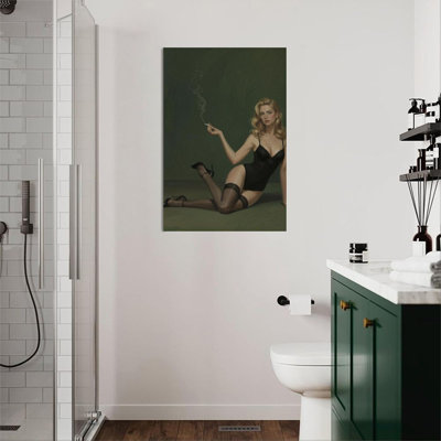 1pc Framed Canvas Wall Art Prints Poster, Blonde Woman, Smoking Pose, Realistic Oil Painting Style Art Posters Canvas Print Painting for Living Room Bedroom Office Bathroom Dorm Home Decor, Ready To Hang