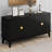 4-Door Sideboard Storage Cabinet For Living Room And Dining Room, Two Large Cabinets With Gold Handles And Adjustable Shelf, Black
