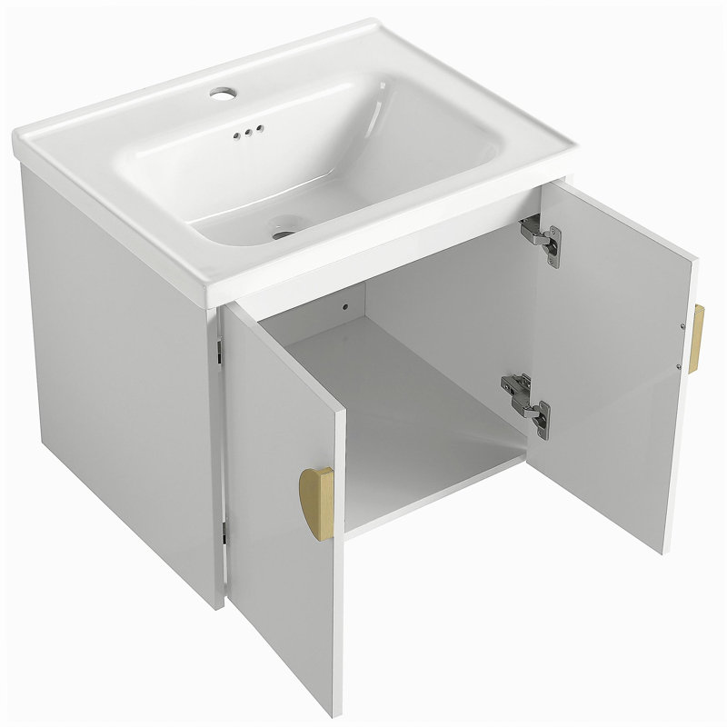 Meuble-lavabo de 60 po à fermeture en douceur avec lavabo et petite tablette de rangement. Bvc06360gwh