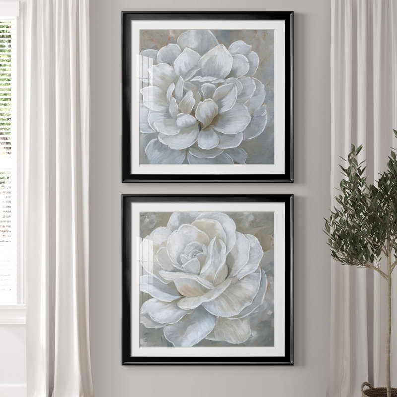 «Bombshell Bloom I», ensemble de 2 reproductions d'art sur toiles, H 26,5 po x l 53 po, Papier encadré noir, Noir