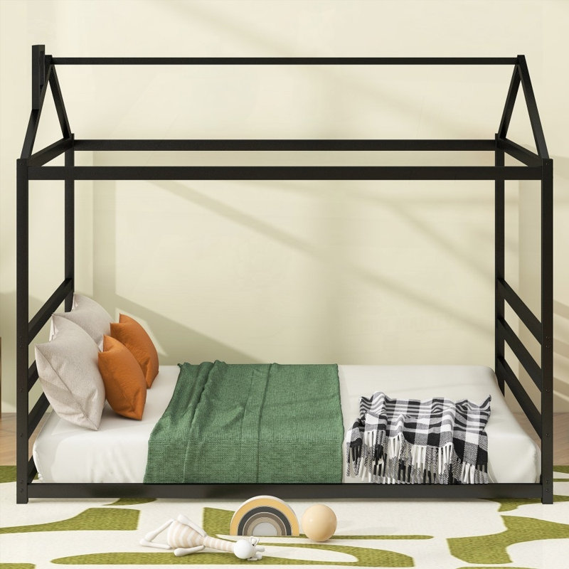 Lit plateforme en métal, grand lit, Noir