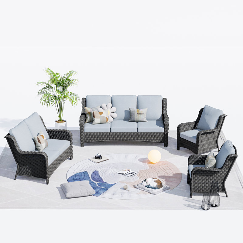 Ensemble de conversation pour 5 personnes avec coussins Tyshonna, gris, Non