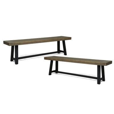 Wood Outdoor Bench, Two - Toned Design, H Stretcher, 63 Inches Wide, Withstands Elements Patio Bench Made Of Wood, Dual Toned, Rustic Slat Top, 18 Hig