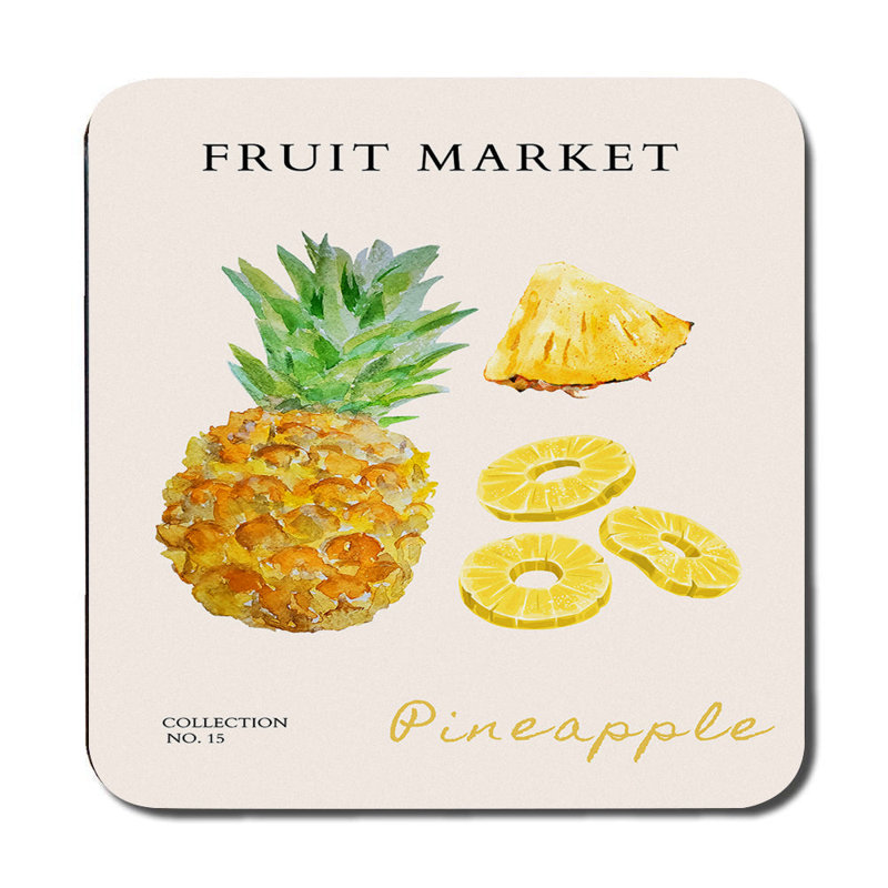 Fruit Market Pineapple Placemat And Coaster Set Collection No 15 With Print And Wood Base