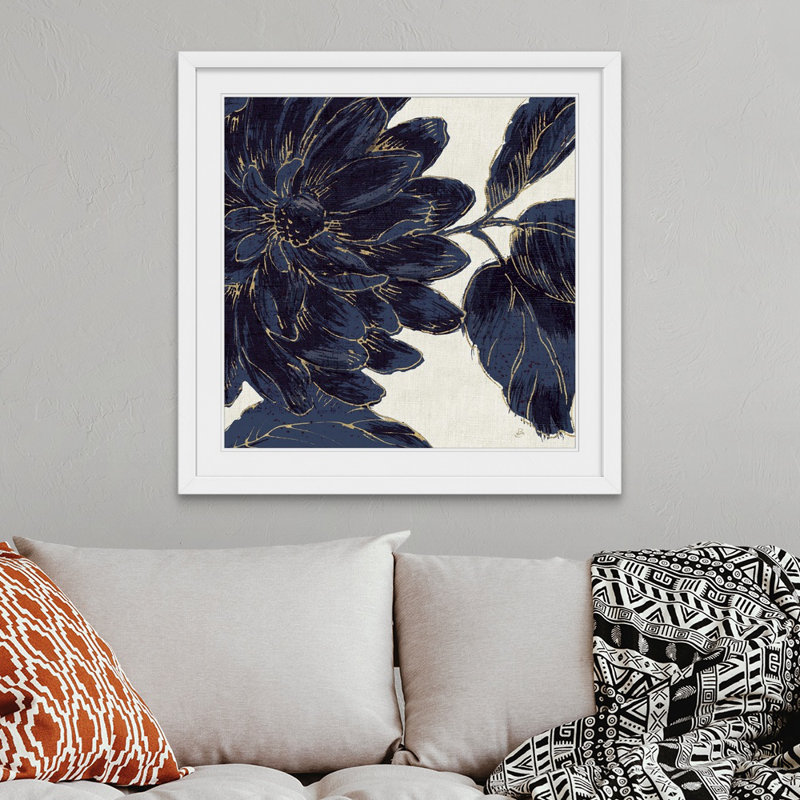 «Indigo Garden I», reproduction d'impression, Cadre blanc, H 38 po x l 38 po x P 1 po