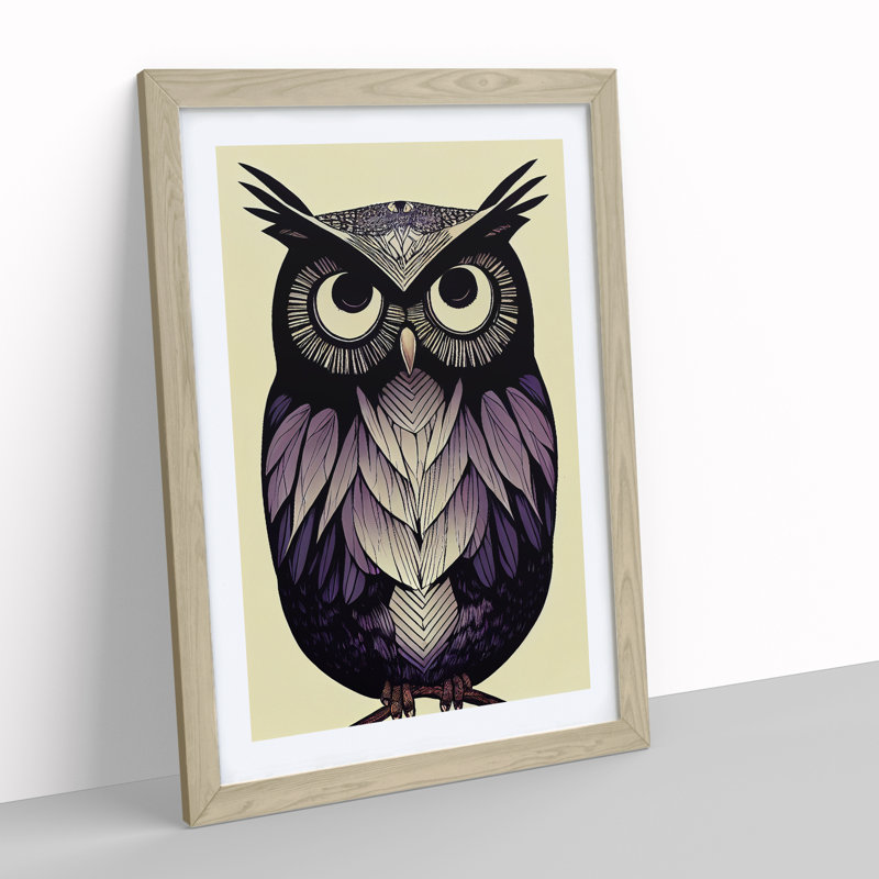 Spirited Owl - Single Picture Frame Painting, 46cm H x 34cm W x 2cm D, Oak