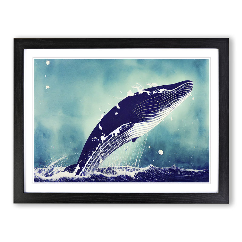 XH1022-10129X Whale Paint Splatter - Single Picture Frame Print, 46cm H x 64cm W x 2cm D, Black Framed