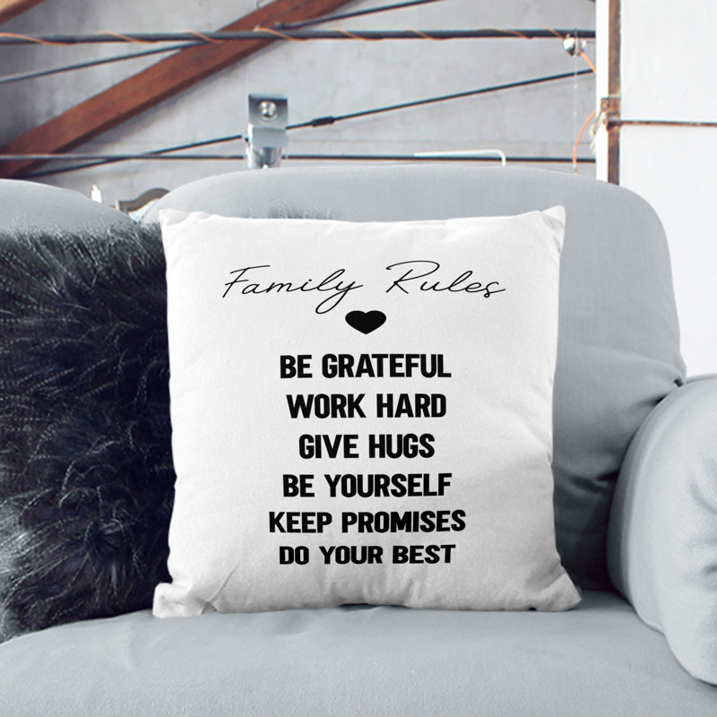 Family Rules Typography Scatter Cushion, 40cm H x 40cm W x 15cm D