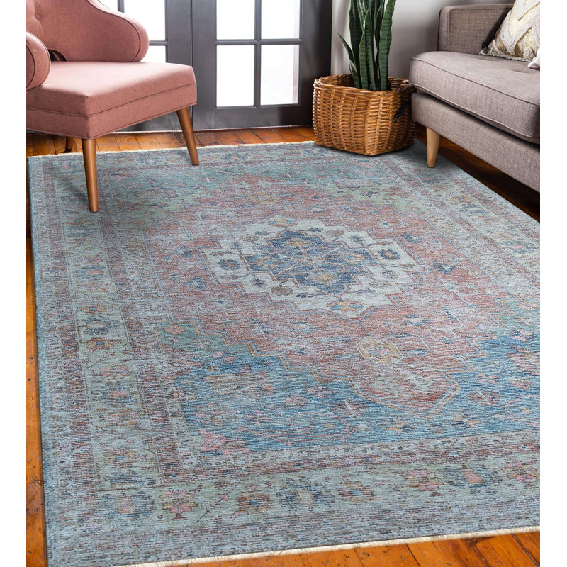 Alandrea Blue Handmade Wool Area Rug, Rectangle 8' x 10'
